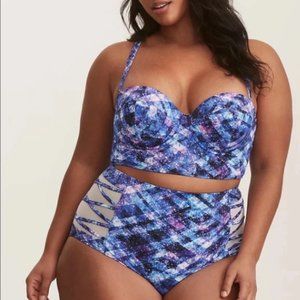 Blue Galaxy Print Bikini Suit w/mesh side bottoms-Torrid Size 4-Push up/Bottoms
